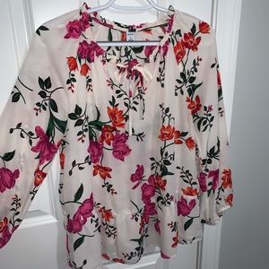 White and Pink Floral Blouse